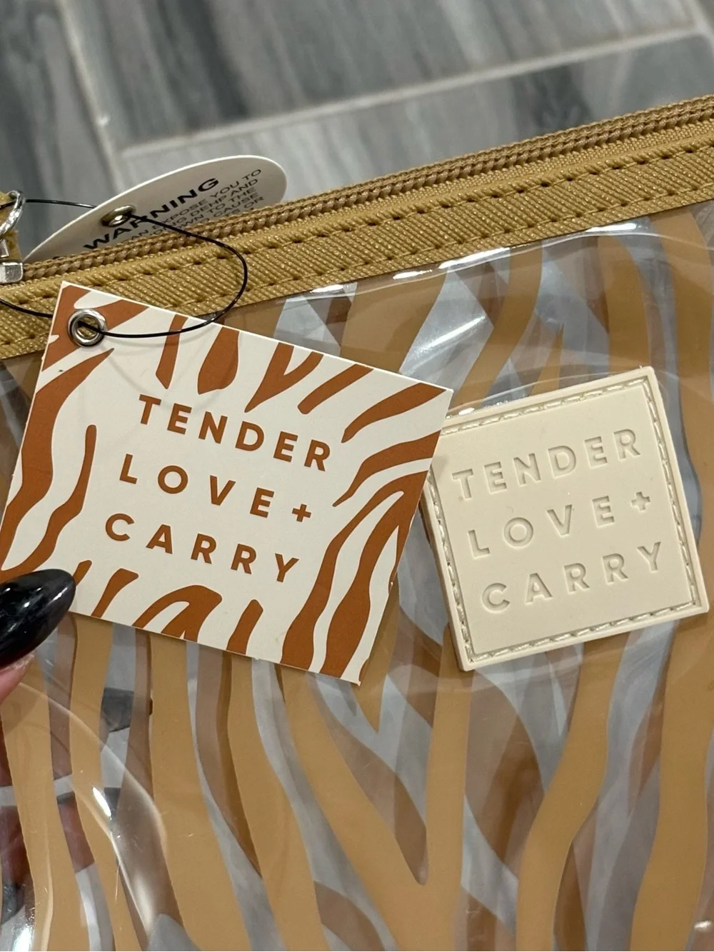 Tender Love & Carry Tan Zebra-Print Clear Cosmetic Pouch
